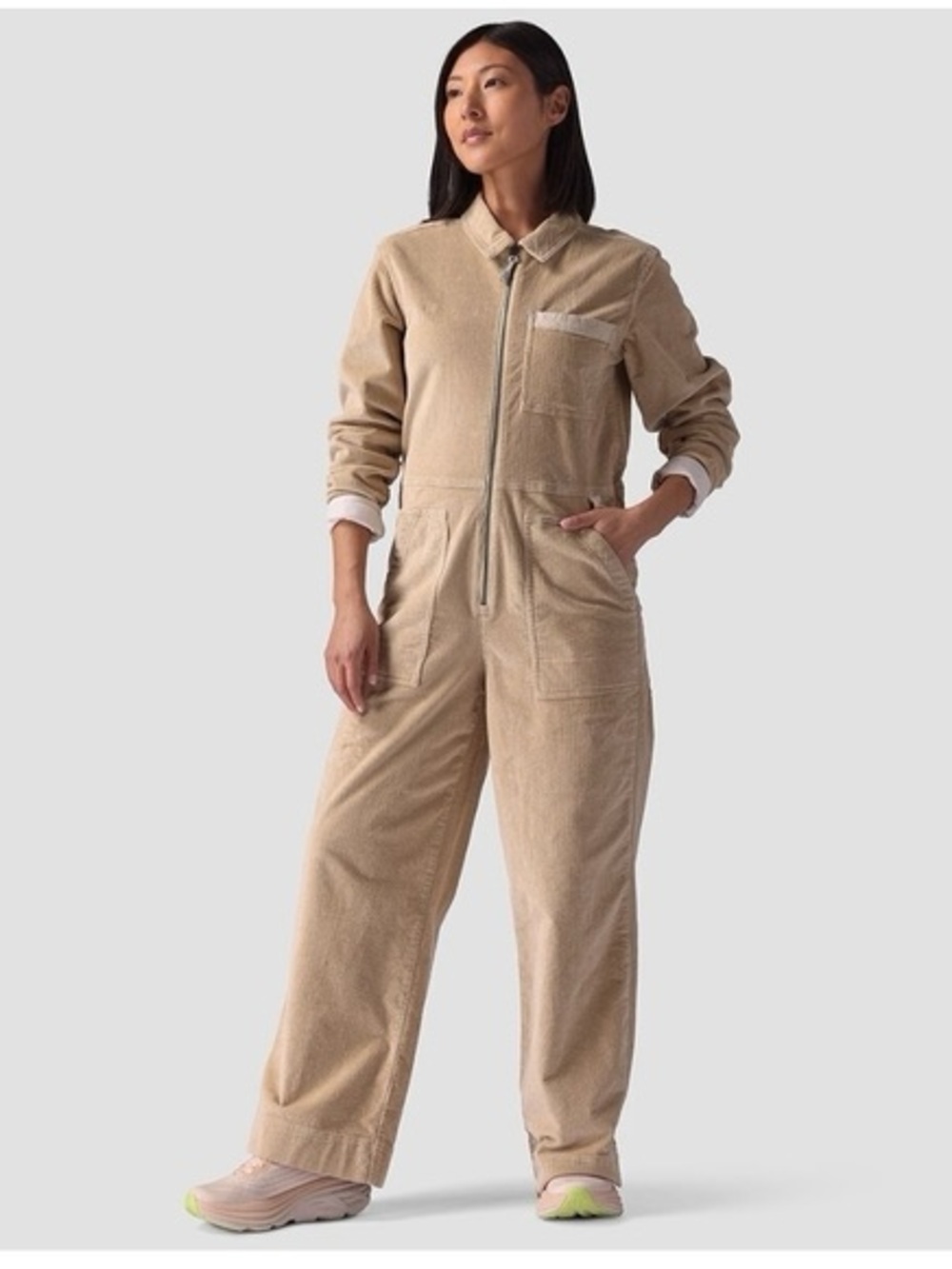 Stoic Wide Leg Corduroy Jumpsuit Coveralls Tan Beige Small